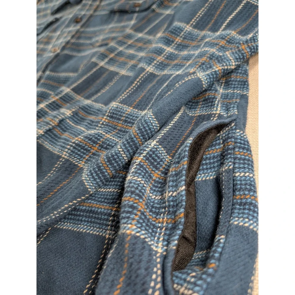 Orvis Mens Blue Plaid Flannel Shirt Jacket Fleece Lined Collar XL Cotton Shacket